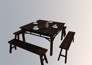 中式风格餐桌凳SU(草图大师)模型