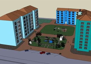 简洁住宅区建筑设计SU(草图大师)模型