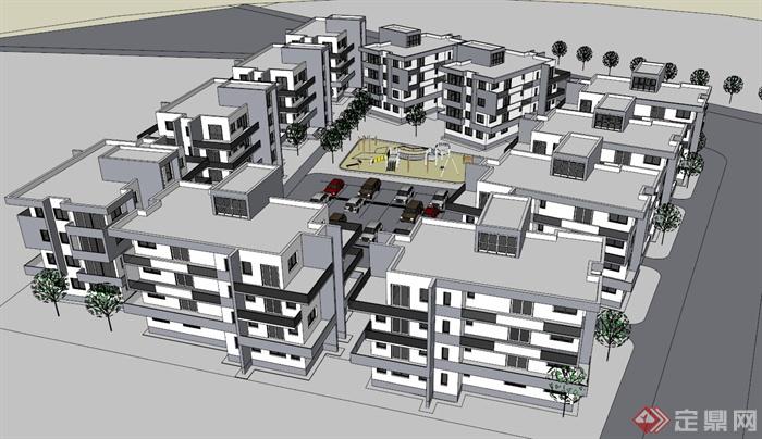 某住宅区建筑设计SU模型（附景观）(1)