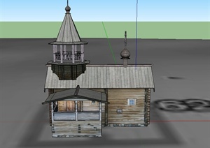 某木质附属教堂建筑设计SU(草图大师)模型
