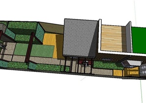 某条形住宅建筑庭院景观设计SU(草图大师)模型
