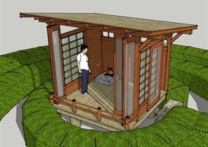 一间庭院休息屋建筑设计SU(草图大师)模型