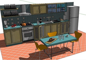 室内设计厨房橱柜及餐桌椅SU(草图大师)模型