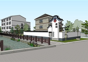中式风格新农村入口景观设计SU(草图大师)模型