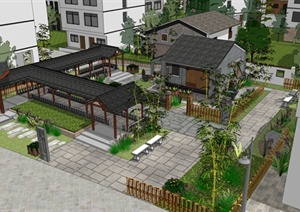 新农村住宅区中式公园景观设计SU(草图大师)模型