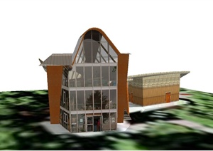 某弧形欧式咖啡馆建筑设计SU(草图大师)模型