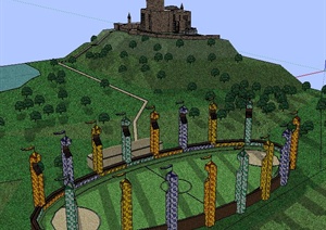 某山地城堡及运动场地设计SU(草图大师)模型