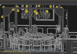某现代风格餐厅大包间装修设计3DMAX模型