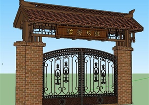 中式风格住宅大门设计SU(草图大师)模型