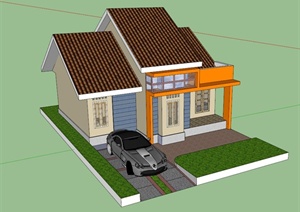 带阁楼单层住宅建筑设计SU(草图大师)模型