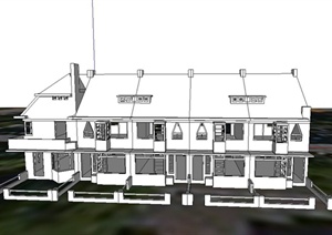 某两层联排住宅建筑设计SU(草图大师)模型