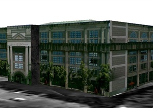 某三层图书馆建筑设计SU(草图大师)模型