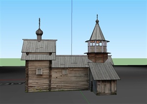 某欧式风格单层小教堂建筑设计SU(草图大师)模型