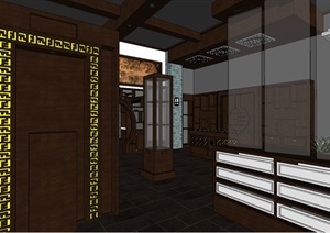 中式古典茶馆室内设计SU(草图大师)模型