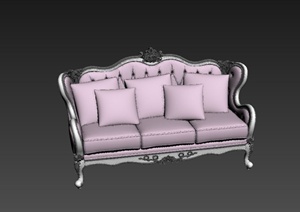 新古典家具酷爵浅色三人沙发设计3DMAX模型