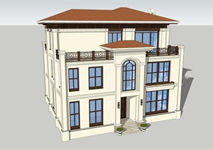 东南亚风格三层别墅建筑设计SU(草图大师)模型