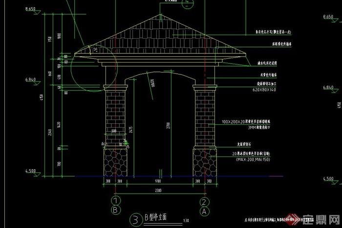某欧式四角亭设计CAD施工图(2)