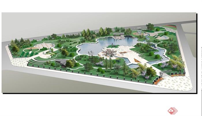 现代某公园景观设计CAD方案图+3DMAX模型+JPG效果图(1)