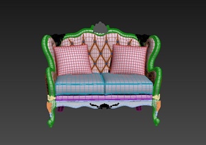 某新古典家具浅色双人沙发设计3DMAX模型