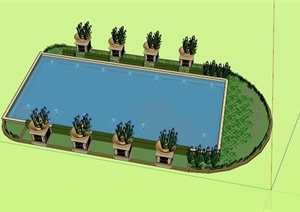 花池水池组合设计SU(草图大师)模型