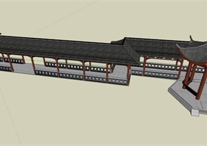 古中式亭廊组合设计SU(草图大师)模型