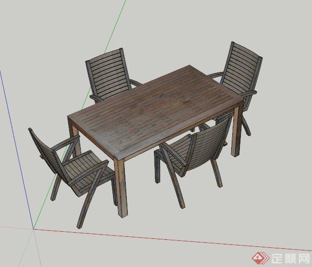 中式木制庭院桌椅设计SU模型(1)