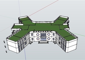 现代米字型两层幼儿园建筑设计SU(草图大师)模型