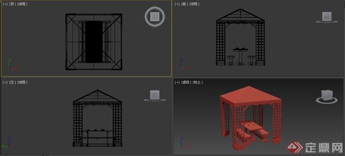 园林景观凉亭及桌凳组合3dmax模型(2)