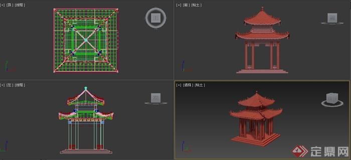 古典中式四角重檐亭3DMAX模型(2)