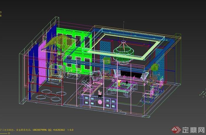 某简约中式客厅装修设计3DMAX模型(1)