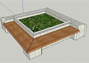 园林景观方形花池坐凳SU(草图大师)模型