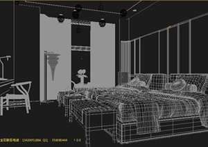 中式风格宾馆标准客房室内设计3dmax模型