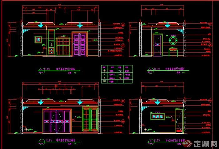 某现代十层中式套房客厅立面设计CAD施工图(2)