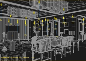 中式风格家装客厅餐厅室内设计3dmax模型
