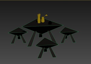 某三角形休闲台组合桌椅设计3DMAX模型