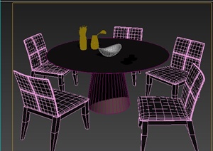 室内设计现代圆形餐桌椅3dmax模型