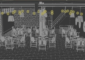 古中式餐厅装饰设计3DMAX模型