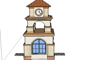 某现代欧式风格两层钟塔建筑设计SU(草图大师)模型