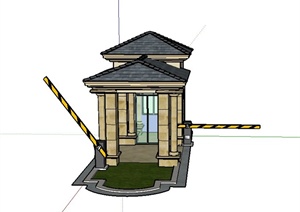 某现代小区入口门卫室建筑设计SU(草图大师)模型