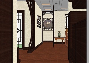两套中式风格住宅室内客餐厅家装设计SU(草图大师)模型