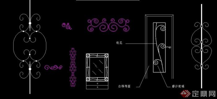 五个铁花和铁花门、铁花镜的CAD立面图(3)