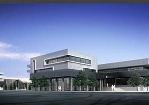 现代风格图书馆建筑设计3dmax模型（含效果）