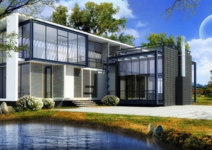 现代风格双层别墅建筑设计3dmax模型（含效果图）