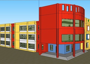 某地现代三层幼儿园建筑设计SU(草图大师)模型