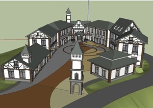 某欧式风情广场野生动物园建筑设计SU(草图大师)模型