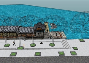 某古典中式乡镇旅游区游船码头建筑设计SU(草图大师)模型