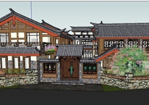 古典中式驿站旅馆建筑设计SU(草图大师)模型