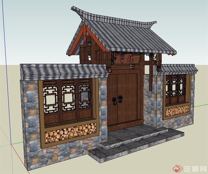 古典中式大门设计su模型(2)