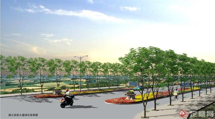 浦江市迎宾大道绿化设计方案（含3D+cad+效果图）(2)