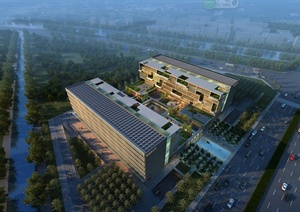 现代两栋多层行政办公楼建筑设计3DMAX模型